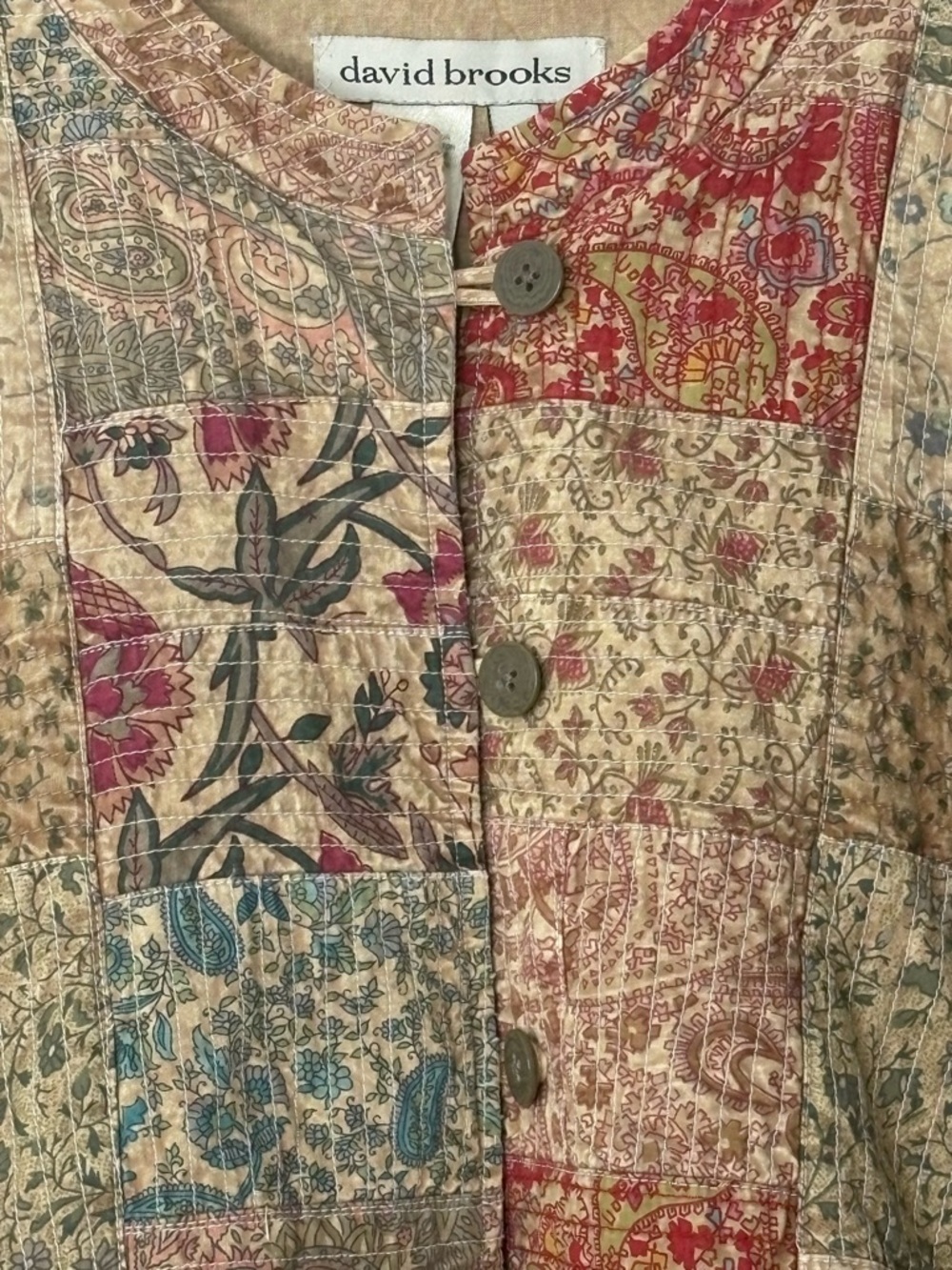 David Brooks Red Tan Tapestry Patchwork Quilted 100% Cotton Boho Shirt Jacket XL - Picture 6 of 14